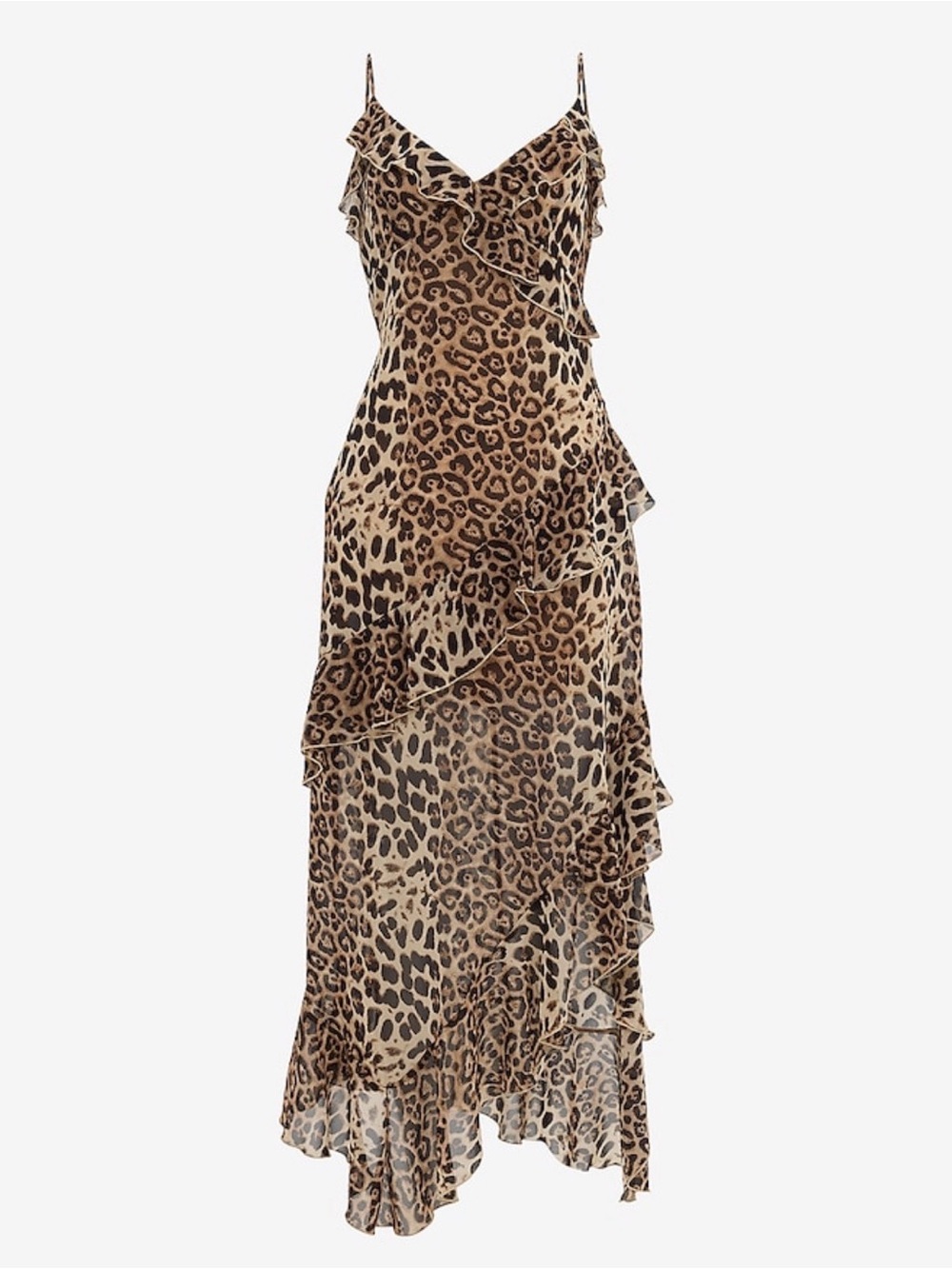 Express Leopard Ruffle Maxi Dress, Size XS - Picture 3 of 3